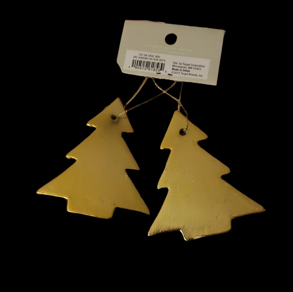 3/$10 Target Brand Set of 2 Holiday Golden Bar Tree Shaped Ornaments